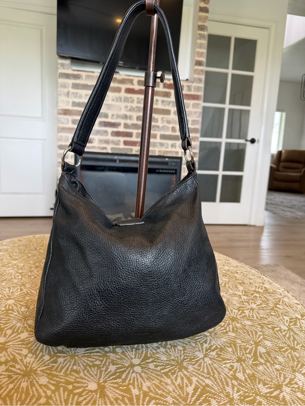Furla Black Suede and Pebbled Leather Shoulder Bag - Picture 3 of 8